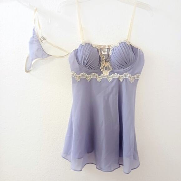 California Dynasty Babydoll Lingerie Set M Scalloped POWDER BLUE Padded Push-up - Picture 2 of 16